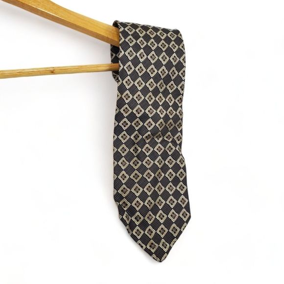 FROG Other - FROG 100% Silk Neck Tie Black Brown Diamond Checkered Vintage Look Made in Italy